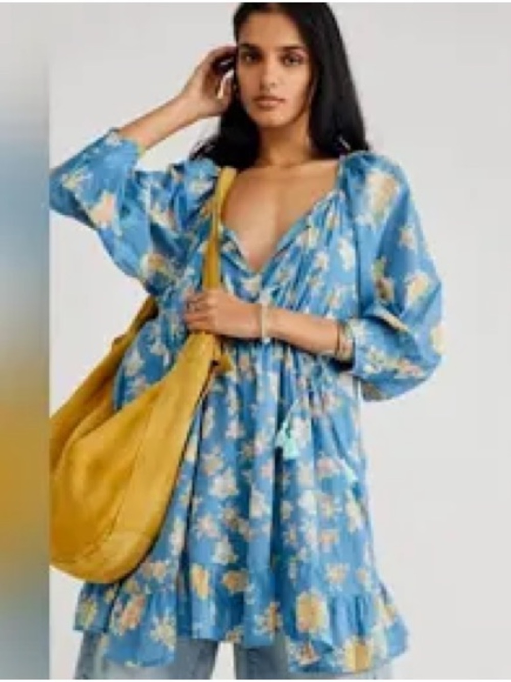 Free People Camella Mini Dress in Blue Bohemian Boho Cottagecore babydoll dress